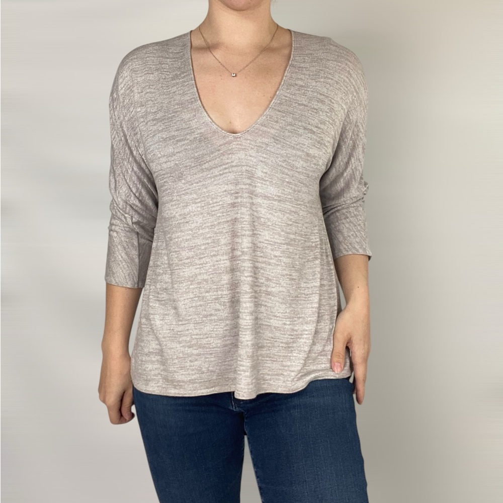 WILFRED‎ FREE V Neck Aritzia Aneta Relaxed 3/4 Fit Spacedye Jersey Tee Shirt
